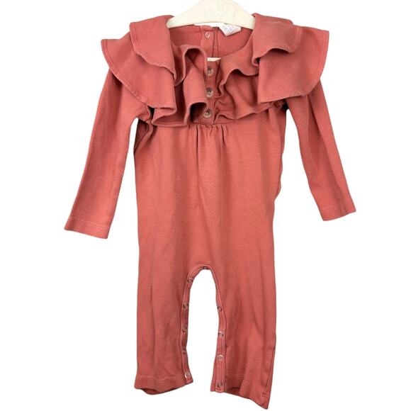 kate quinn Other - Kate Quinn Ruffle Collar Romper Long Sleeve Jumpsuit Rust Red size 12-18 Months